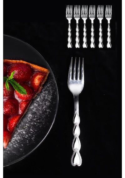 Tatlı Çatalı Kalpli Paslanmaz Çelik 6 Adet Metal