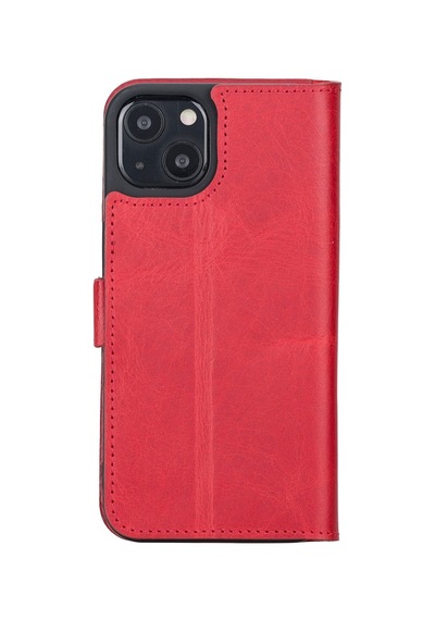 Plm Apple İphone 13 Uyumlu Deri Cüzdanlı Kılıf Nar Çiçeği Acı Kahverengi