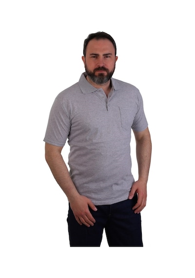 Eser - Polo Yaka Kısa Kol Penye İş Tişörtü - Cepli - Gri