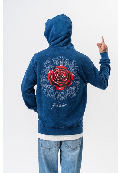 Respire Erkek Fierce Baskılı Yıkamalı Kapüşonlu Oversize Hoodie İndigo