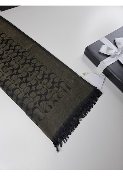 C Desen Yün İpek Şal İnce Kumaş Çift Taraflı Silk Scarfs Haki