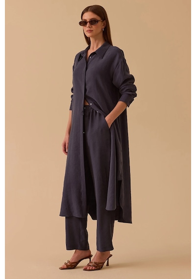 Seçil Kadın Midi Boy Gömlek Yaka Tunik 1024 Indigo