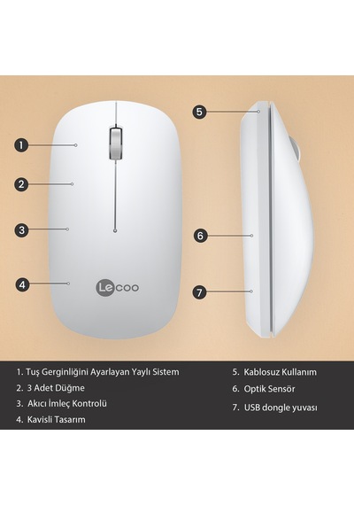 Lecoo WS214 Kablosuz 1200DPI 3 Tuşlu Optik Mouse