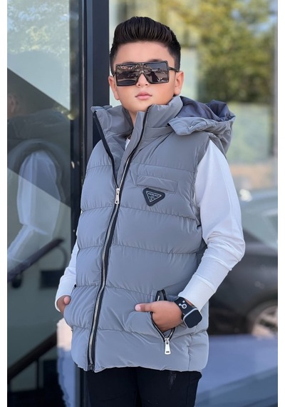 Pina Kids Erkek Çocuk Çıtçıt Kapüşonlu Nova Kumaş Şişme Yelek Ylk3026 Füme
