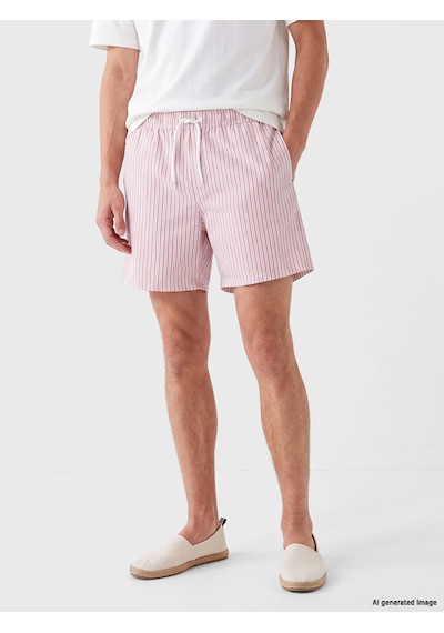 Lcw Swımwear Pembe Kısa Boy Beli Lastikli Çizgili Erkek Deniz Şortu
