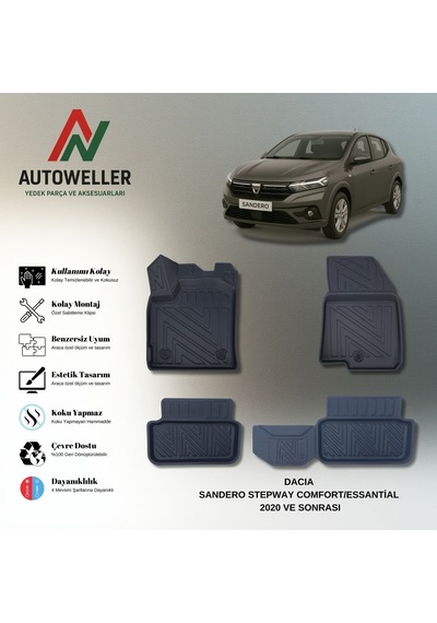 Dacia Sandero 2020 Sonrası Uyumlu Havuzlu Oto Paspas Stepway - Comfort/essential Paket