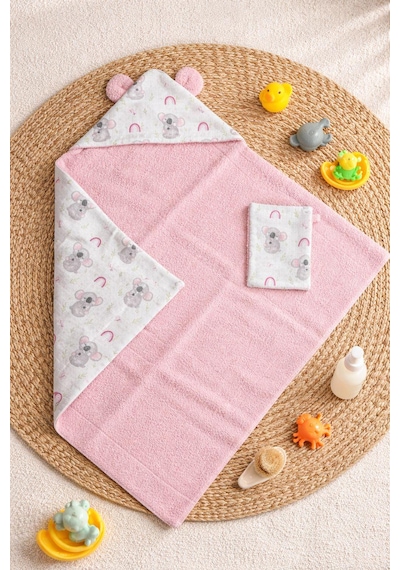 Heianmono Kundak Bebek Banyo Havlusu Dışı Müslin İçi Havlu (%100 Pamuk) (75x75 Cm) (Pembe) (0 - 24 Ay)