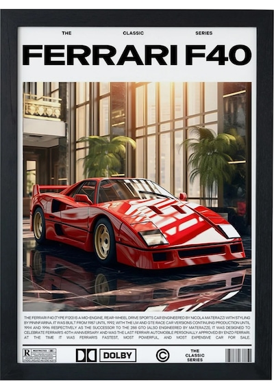Ferrari F40 Car Serie Özel Tasarım Siyah Çerçeveli Tablo Poster