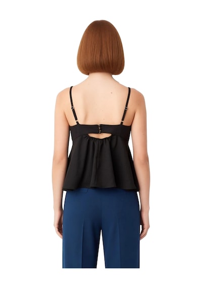 Ersefa Fitted Kalıp Keten Görünümlü Kolsuz Bluz %100 Polyester Günlük Ku siyah