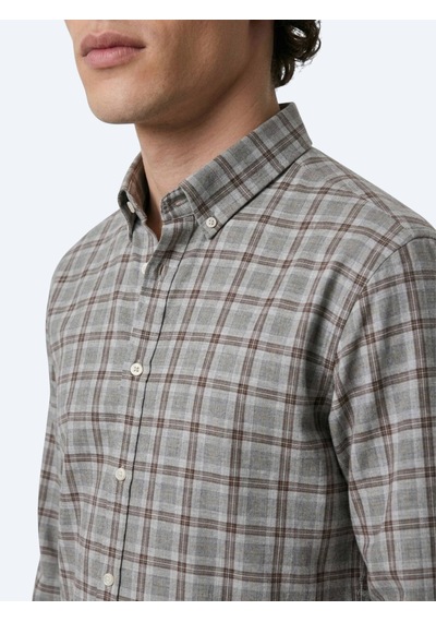 Kip Gri Kareli Regular Fit Uzun Dokuma Casual %100 Pamuk Gömlek