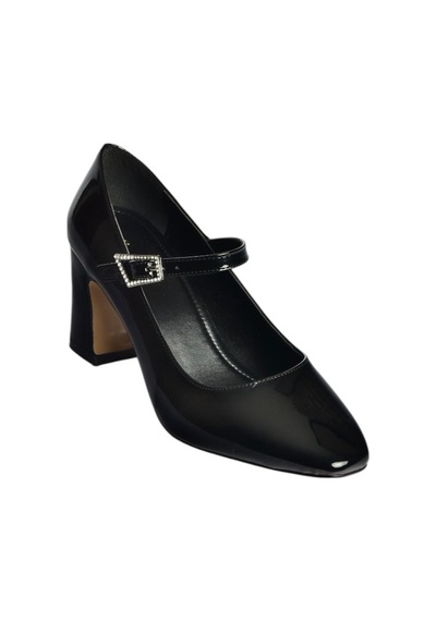 Fox Shoes V250670708 Siyah Rugan Kalın Topuklu Kadın Ayakkabı Siyah-Rugan
