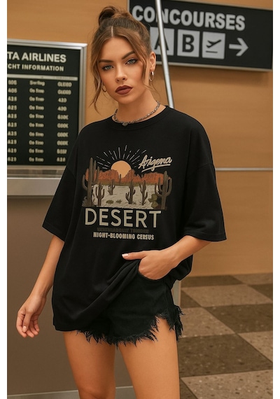 Desert Arızona Baskılı Unisex Tshırt SIYAH