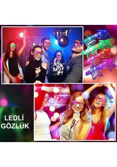 Işıklı Yıldız Gözlük Ledli Parti Gözlüğü 6 Renk 12 Adet Diğer