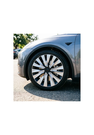 Red Lion Parts Tesla Model Y Legacy 2023-2025 Uyumlu 19 İnç Uberturbine Stil Jant Kapağı Seti - Gümüş & Siyah