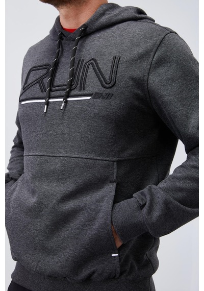 Tommy Life Antrasit Melanj Yazı Nakışlı Standart Kalıp Kapüşonlu Erkek Sweatshirt - 87887 Antrasit Melanj