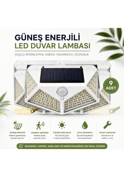 Solar Hareket Sensörlü Dış Mekan Bahçe Lambası 9 Adet