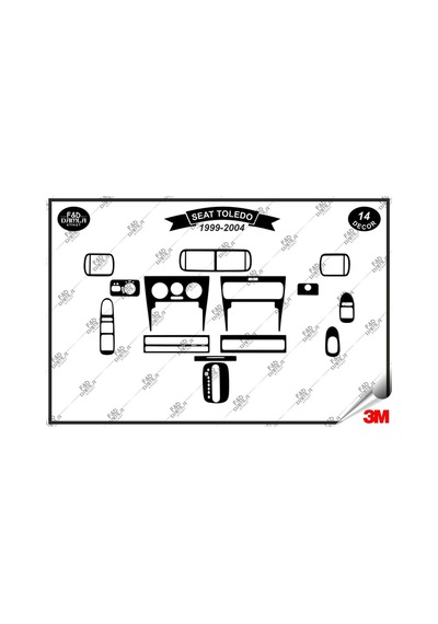 Seat Toledo 1999-2004 Torpido Konsol Trim Göğüs Maun Kaplama Set 14 Parça Siyah