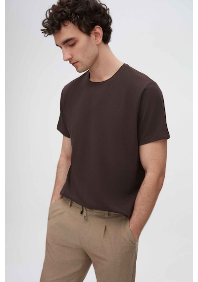 D's Damat Ds Damat Slim Fit Kahverengi Bisiklet Yaka %100 Pamuklu Nefes Alabilen T-shirt 4HC141996753M Kahverengi