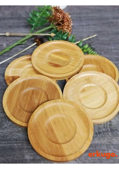 6 Adet Yuvarlak Bambu Çay Tabağı, Bardak Altlığı, Fincan Tabağı Bambu