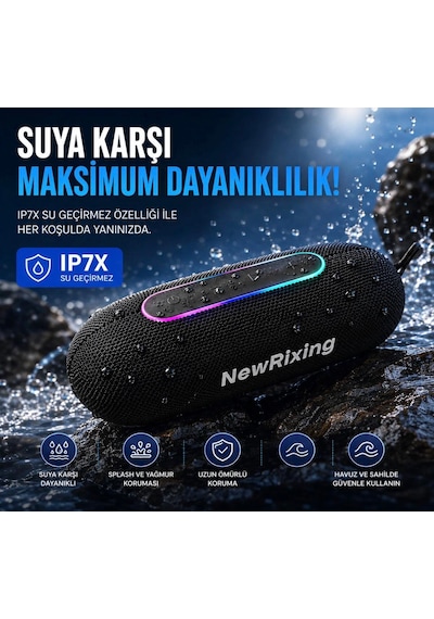 Bt 5.3 Taşınabilir Rgb Ledli Tf Kart Ve Fm Radıo Destekli Ip7x Su Geçirmez Özellikli Bluetooth Hoparlör