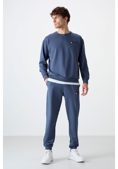 Tommy Life Petrol Casual O Yaka Lastik Paça Pamuklu Erkek Oversize Eşofman Takımı - 85120 Petrol