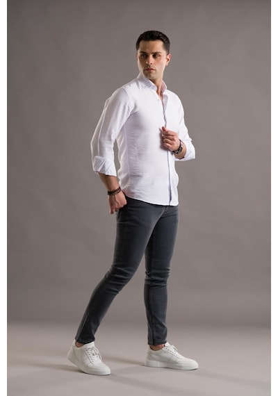 Modtime Slimfit Gofre Kumaş Yaka Düğmeli Uzun Kol Erkek 001