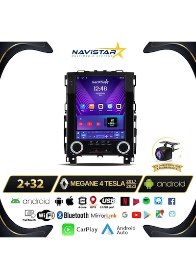 Renault Megane 4 Tesla 2017-2023 Model 2+32gb Android Kablosuz Carplay Navigasyon Multimedya Sistemi