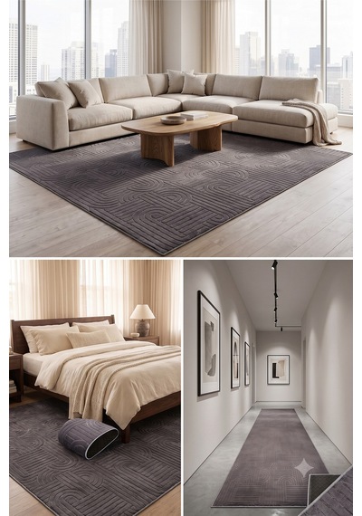 Villadia Home Textile Bambu Kaymaz Taban Dört Mevsim Yıkanabilir Kesme Yolluk Halı Koridor Mutfak Salon Yatak Oturma Çocuk Odası Koridor Antre Antrasit