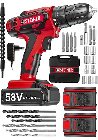 Steiner V-Tech 58 V 5 Ah Darbeli Şarjlı Çiftakülü Vidalama Matkap Kırmızı
