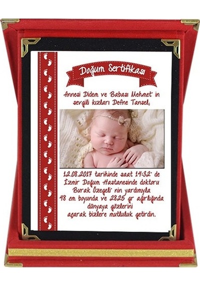 Yeni Doğan Kız Bebek Hediyesi Doğum Sertifikası Fotoğraflı Plaket