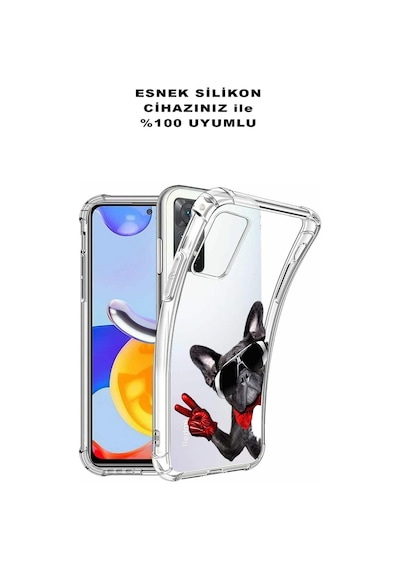 Oppo A94 Uyumlu Köpek 2 Baskılı Şeffaf Köşe Korumalı Antişok Kılıf