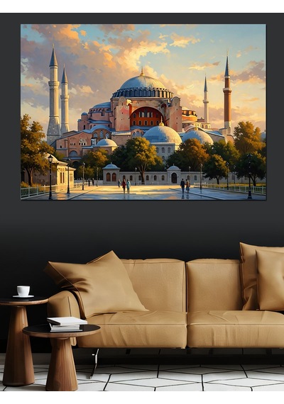 Gün Batımında Sultanahmet Camii Silüeti Dekoratif Kanvas - Mdf Ahşap Tablo