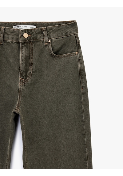 Koton Pamuklu Düz Paça Normal Bel Denim Pantolon - Straight Fit Jean Haki 6sal40094mw Haki