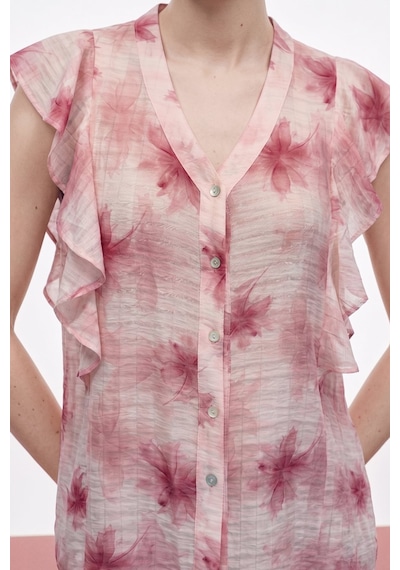 Sateen Fırfır Detaylı Gömlek - Pembe-137364