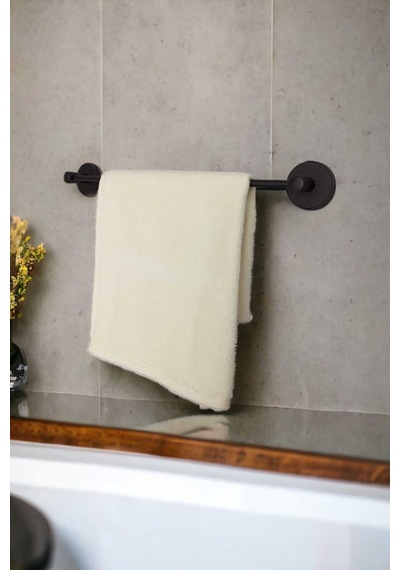 Banyo Aksesuar Seti, Siyah, Düz Havluluk, K. Tuvalet Kağıtlığı, Bornozluk - Mat Siyah Siyah