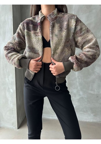 H1 Style Desenli Peluş Mont Kamuflaj Kamuflaj