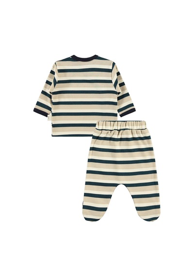 Civil Baby Çizgi Empirmeli Zıbın Takımları - Bej Açık Vizon