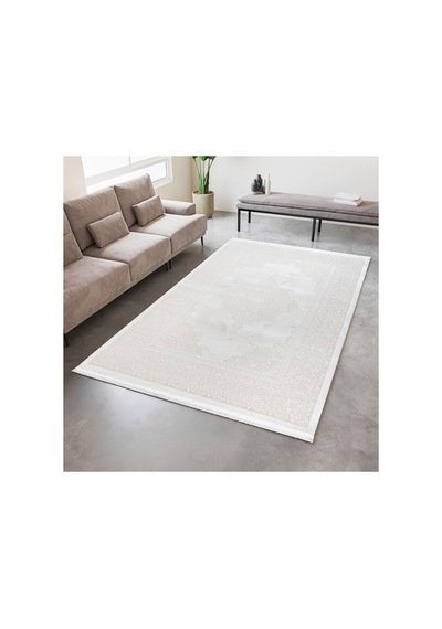 Badelya Home Krem Ekru 7134 Modern Doğal Taban Saçaklı Salon Koridor Mutfak Çocuk Oturma Odası Halı Yolluk 7134-krem