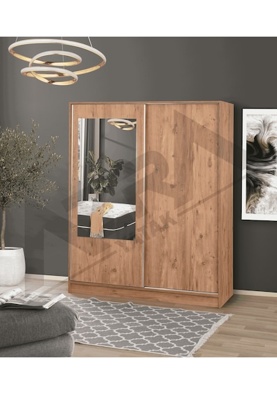 Azra Yatak Yağmur Sürgülü Askılıklı Raflı Atlantik Çam Gardırop - 140 Cm