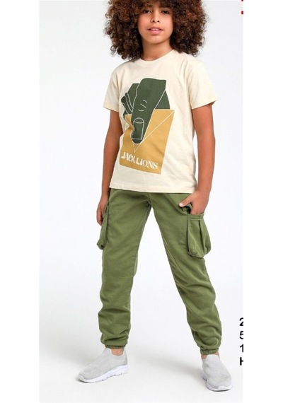 Escabel Erkek Çocuk Pamuklu Jack Lions Yazılı Tshirt-12835-krem Krem