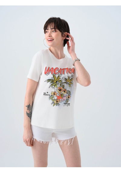 Loft Beyaz Kadın T-shirt Lf2040163 Beyaz