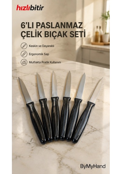 Bymyhand Siyah Meyve Bıçağı 6'lı Set