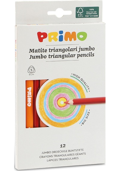 Primo Jumbo Üçgen Boya Kalemi 12 Renk Renkli