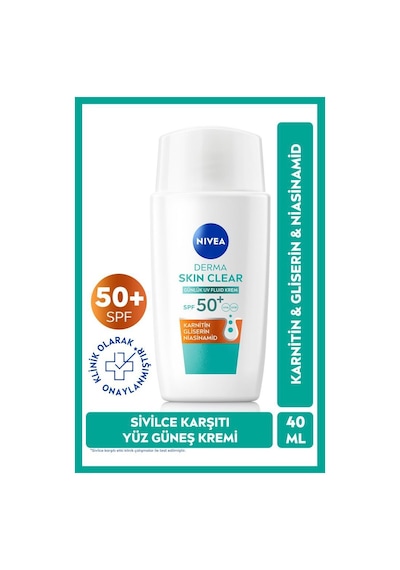 Spf50 Derma Skin Clear Sivilce Karşıtı Yüz Kremi 40 Ml, Matlaştırıcı, Karnitin, Gliserin,niasinamid