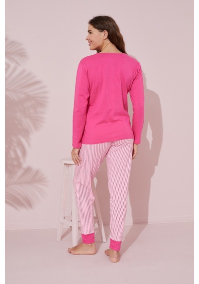 Siyah İnci Pamuklu Örme Pijama Takım 24241061 Fuşya