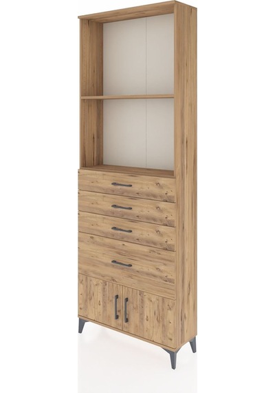 Arges Dolap 2 Raflı 4 Çekmeceli 2 Kapaklı 88x30x243 Çam-çam Çam