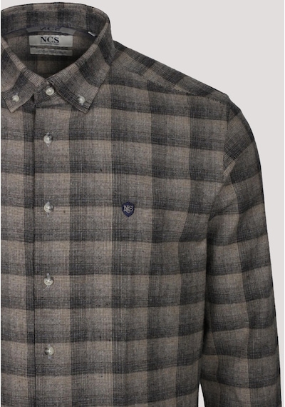Erkek Gömlek Bej Uzun Kol Ekose Kareli Flanel Yün Tuşeli Slim Fit Düğmeli Yaka Shirt Ncs Jeans 7266-bej Bej