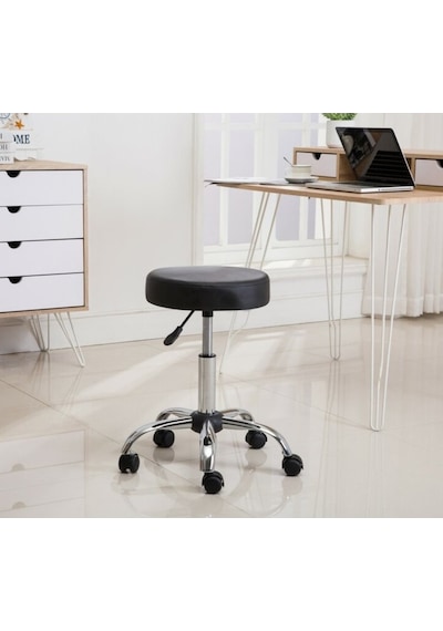 Depolife Krom Ayaklı Ofis Kasiyer Taburesi 360 Derece Tekerlekli Deri Döşe