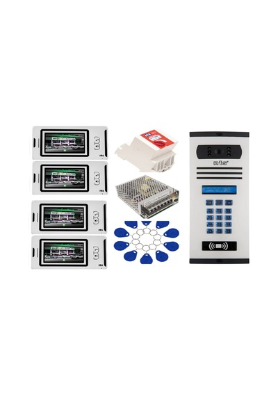 4 Daire Nts 2001-b 4,3'' Görüntülü Diafon Beyaz-8004 Tuş Takımlı Şifreli+geçişli Zil Panelli Set