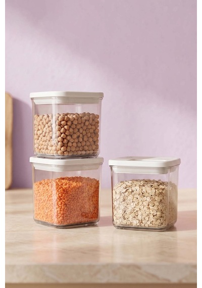 Beyaz Vakumlu Hava Geçirmez 3 Lü Saklama Kabı - 700 Ml